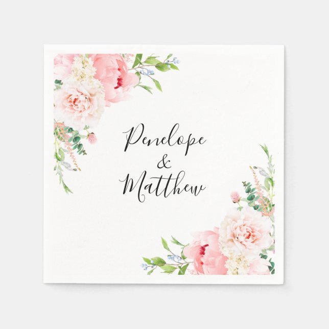 Blush Pink Floral Wedding Napkins (Front)