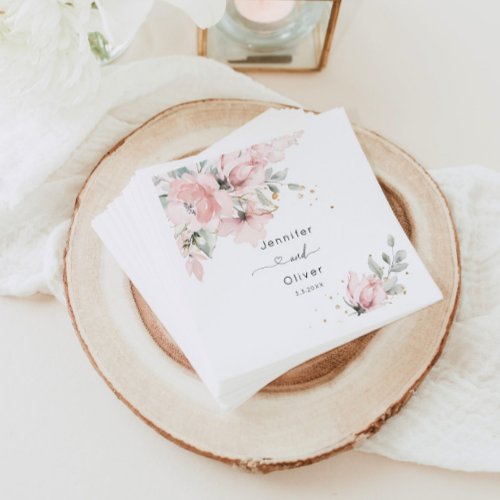 Blush pink floral wedding napkins