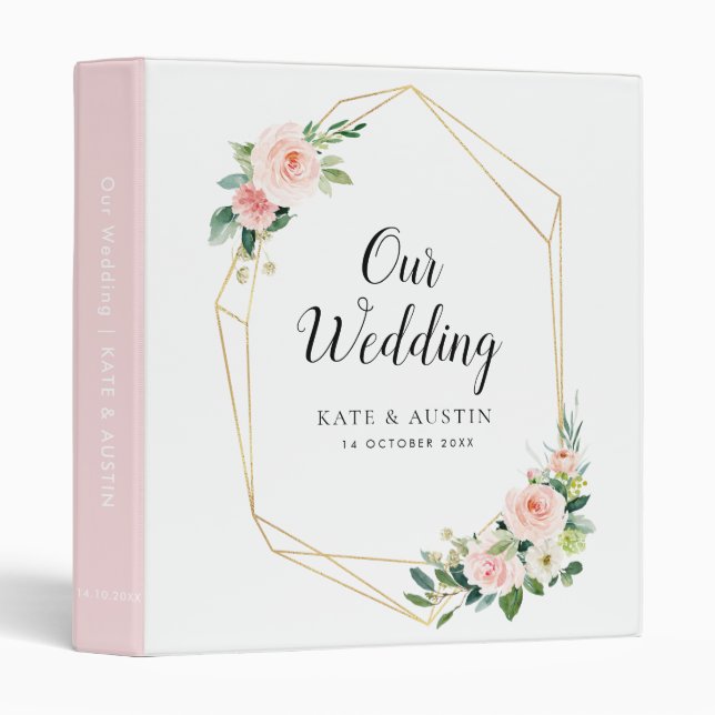 blush pink floral wedding photo album 3 ring binder (Front/Spine)