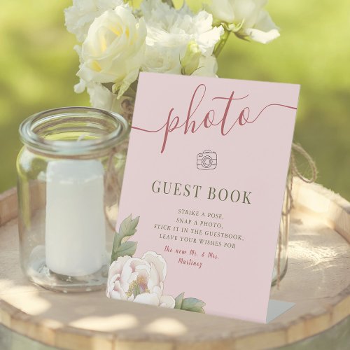 Blush Pink Floral Wedding Photo Guestbook Sign