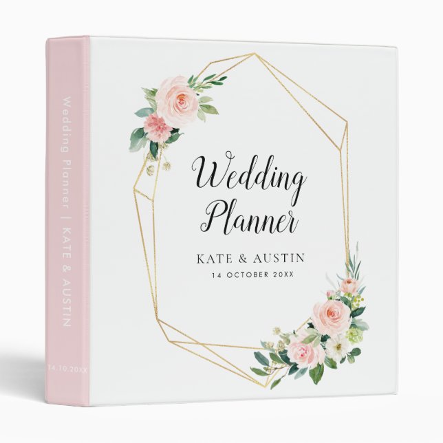 Blush pink floral wedding planner 3 ring binder (Front/Spine)