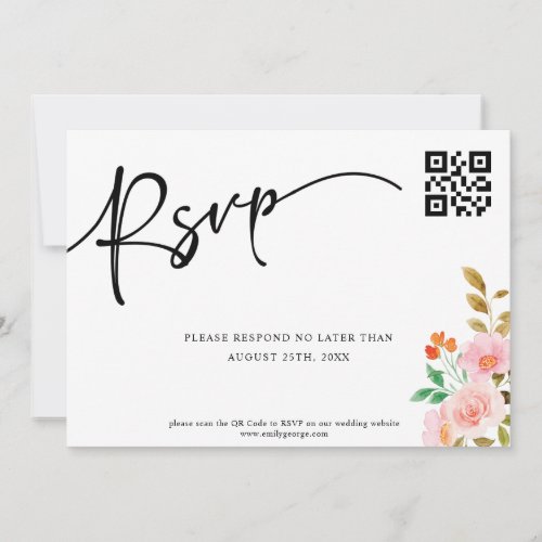 Blush pink floral Wedding QR Code scan RSVP Card