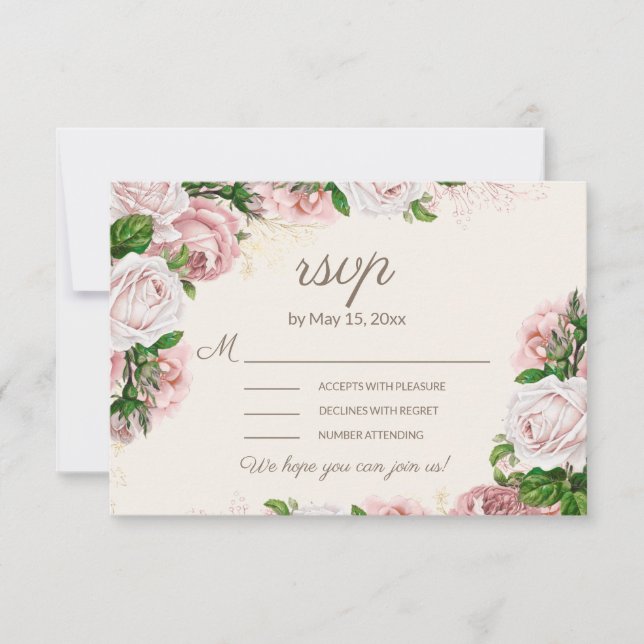 Blush Pink Floral Wedding RSVP Calligraphy Script (Front)