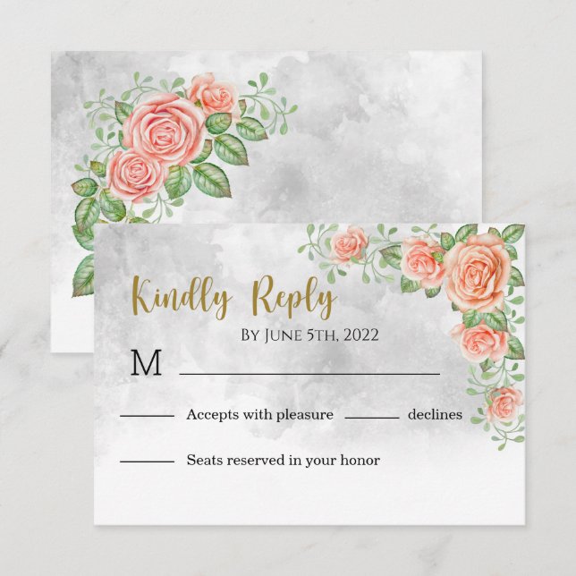 Blush Pink Floral Wedding RSVP Card (Front/Back)