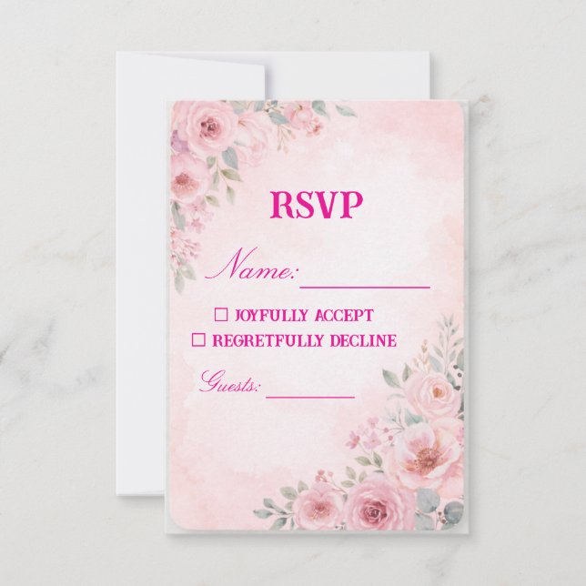 "Blush Pink Floral Wedding RSVP Card Response Card (Front)