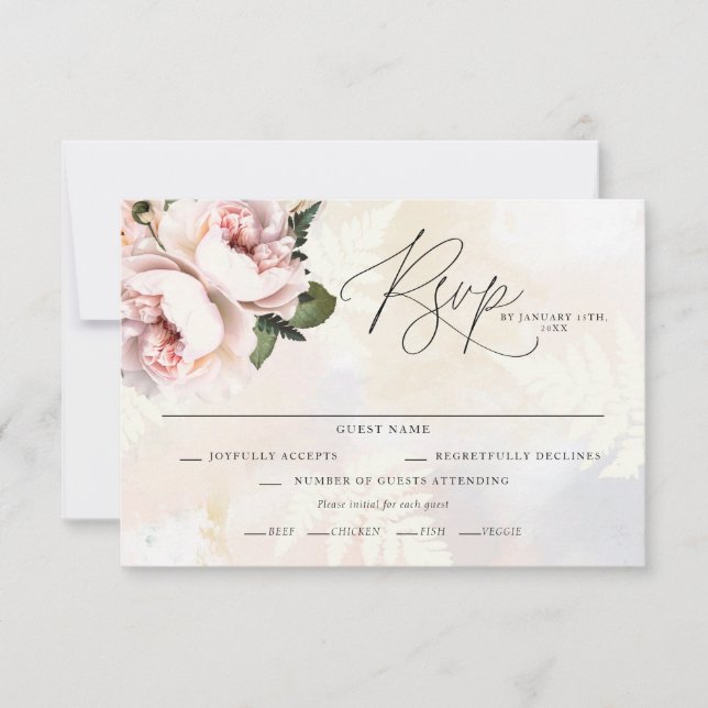 Blush Pink Floral Wedding RSVP Cards (Front)