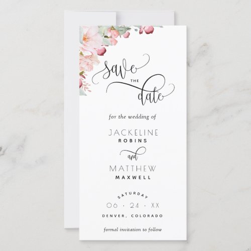 Blush Pink Floral Wedding Save The Date Bookmark