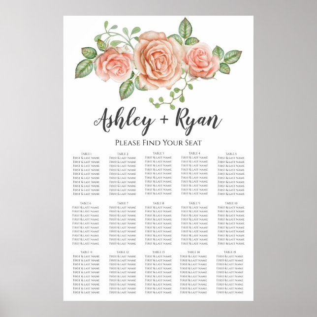 Blush Pink Floral Wedding Seating Chart (Front)