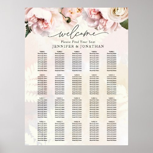 Blush Pink Floral Wedding Seating Chart Poster