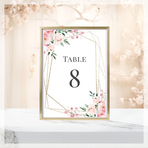 Blush Pink Floral Wedding  Table Number