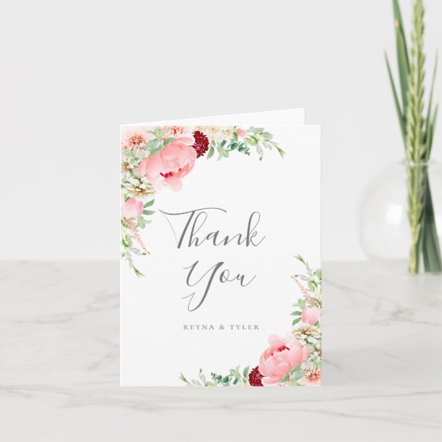 Blush Pink Floral Wedding Thank You Card (Front)