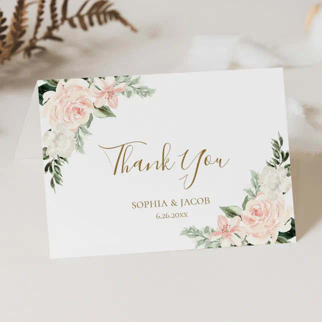 Blush Pink Floral Wedding Thank You Card | Zazzle