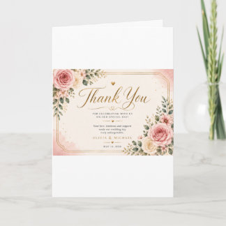 Blush Pink Floral Wedding Thank You Card | Waterco