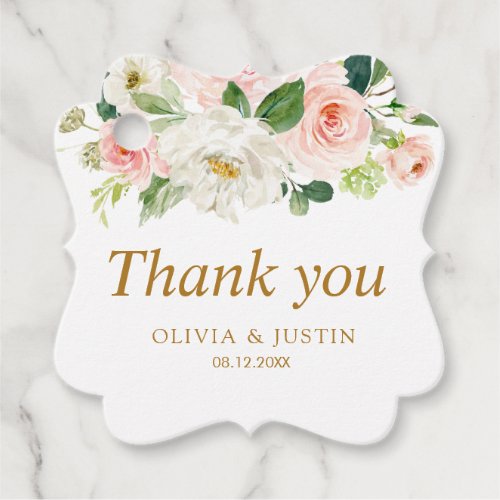 blush pink floral wedding thank you favor tags