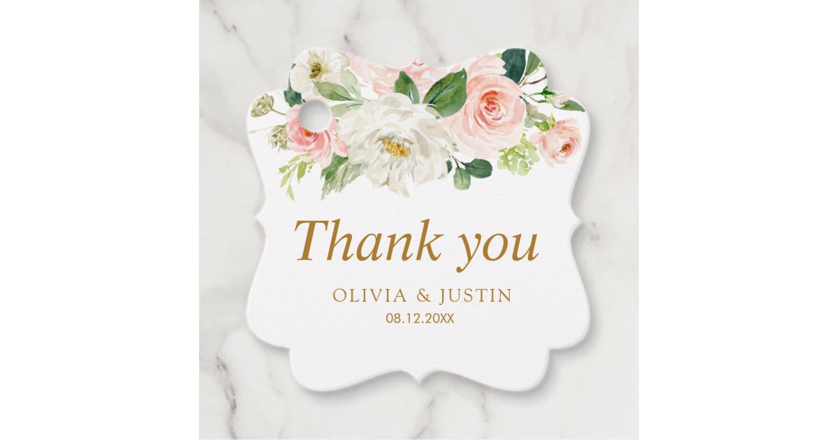 blush pink floral wedding thank you favor tags | Zazzle