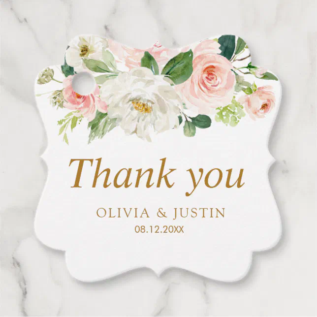 blush pink floral wedding thank you favor tags | Zazzle