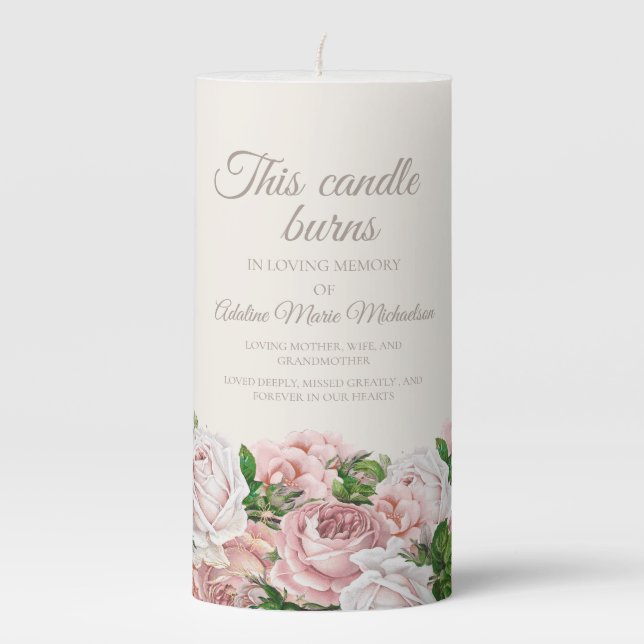 Blush Pink Floral Wedding This Candle Burns Memory (Front)