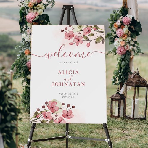 Blush pink floral wedding welcome sign