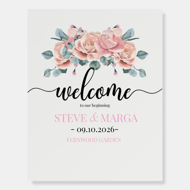Blush Pink Floral Welcome to Our Wedding Sign (Front)