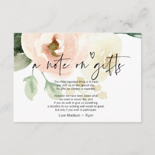 Blush Pink Floral Well Wedding Note on Gifts Card