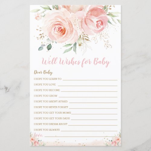 Blush Pink Floral Well Wishes for Baby Shower Game