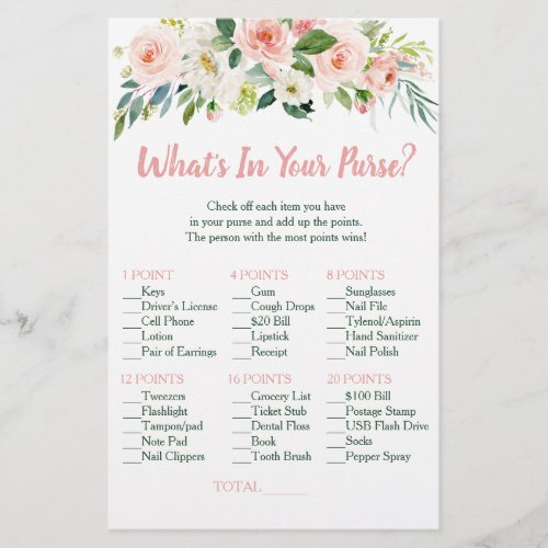 Blush Pink Floral Whats In Your Purse Game