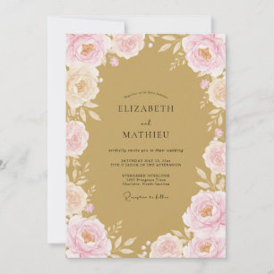 Blush Pink Floral Whimsical Wedding Invitation