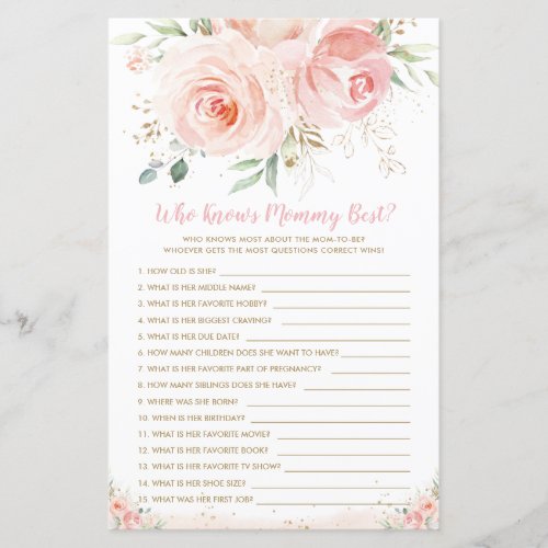 Blush Pink Floral Who Knows Mommy Best Game