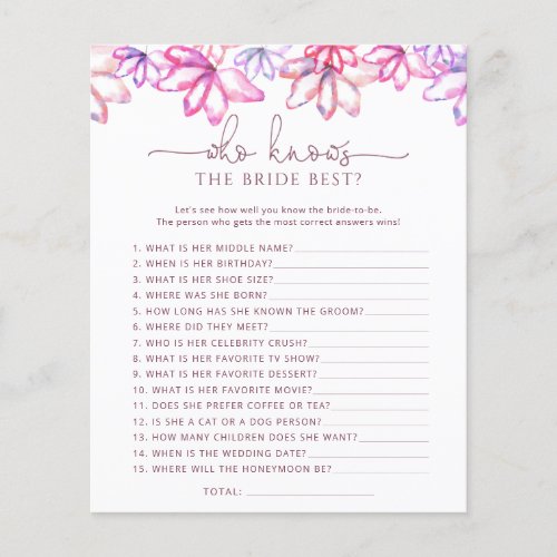 Blush Pink Floral Who Knows The Bride Best Game