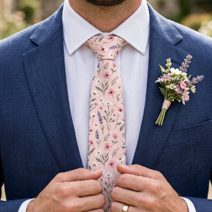 Blush Pink Floral Wildflower Neck Tie