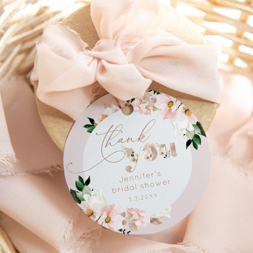 Blush pink floral wildflowers bridal thank you favor tags