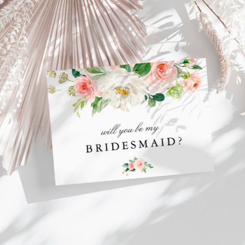 Blush pink floral will you be my bridesmaid card