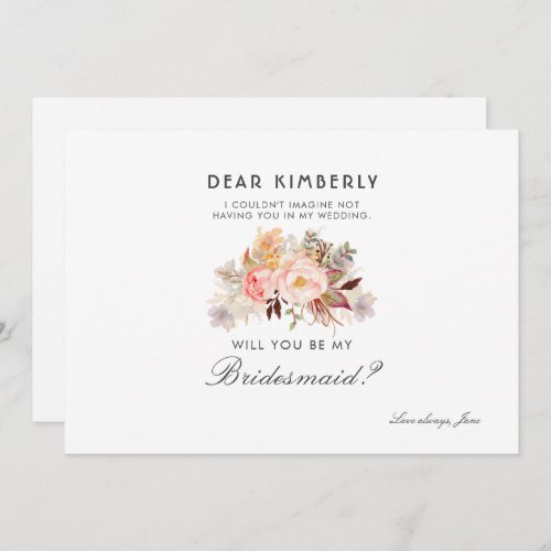 Blush Pink Floral Will You Be My Bridesmaid Invitation