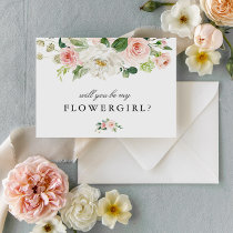 Blush pink floral will you be my flower girl card