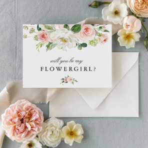 Blush pink floral will you be my flower girl card
