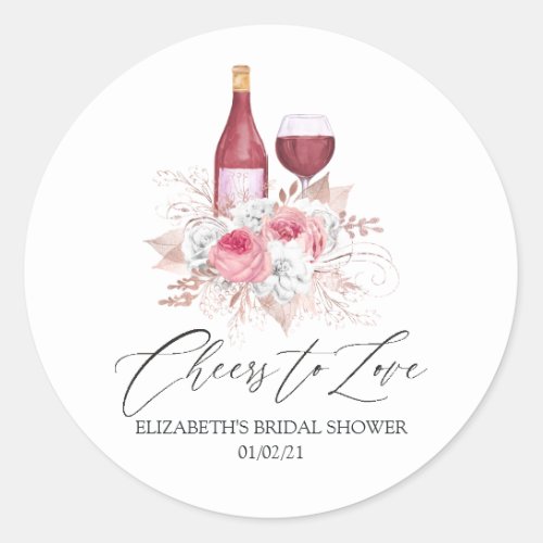 Blush Pink Floral Wine Tasting Bridal Shower Classic Round Sticker
