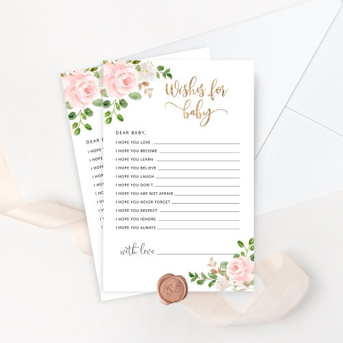 Blush pink floral wishes for baby card