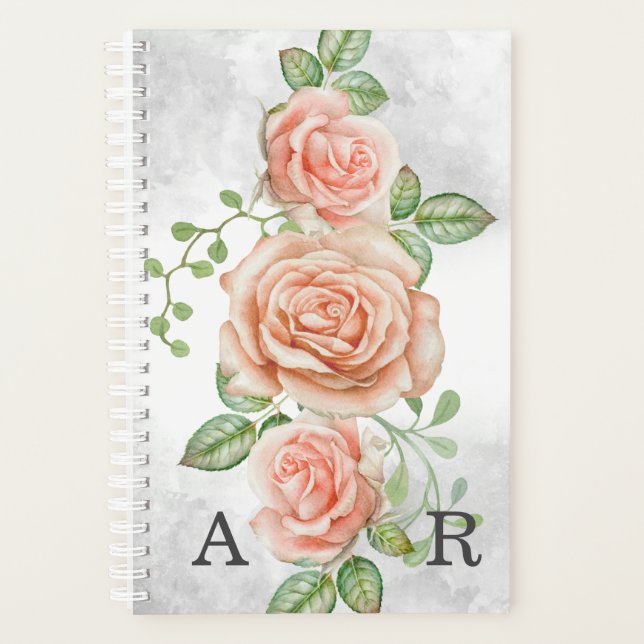 Blush Pink Floral with Personalized Monogram Planner (Front)