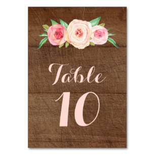 Blush Pink Floral Wood Wedding Table Number Cards