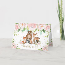 Blush Pink Floral Woodland Animals Baby Shower Thank You Card