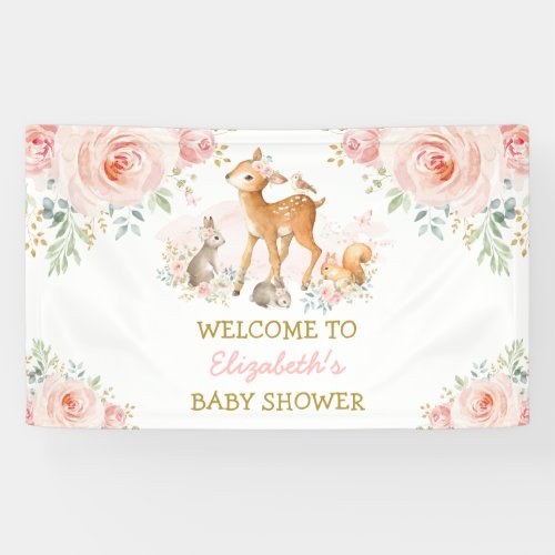 Blush Pink Floral Woodland Deer Bunny Welcome Baby Banner