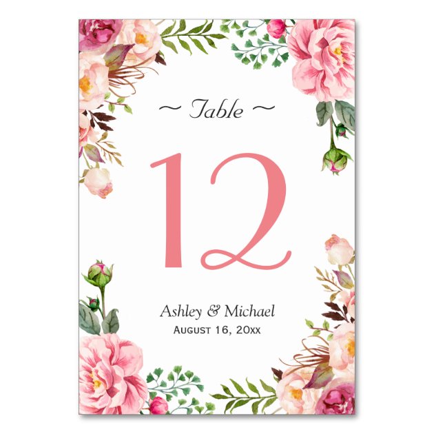 Blush Pink Floral Wrap Wedding Table Number