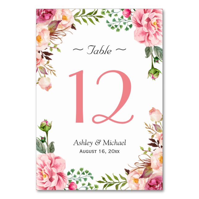 Blush Pink Floral Wrap Wedding Table Number (Front)
