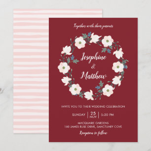 Blush Pink Floral Wreath Bugundy Wedding Invitation