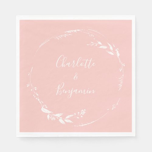 Blush Pink Floral Wreath Calligraphy Personalized Napkins