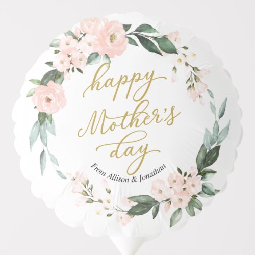 Blush Pink Floral Wreath Happy Mothers Day Balloon