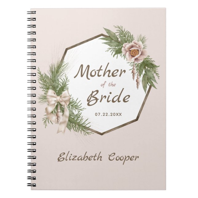 Blush Pink Floral Wreath Mother of the Bride Notebook (Front)