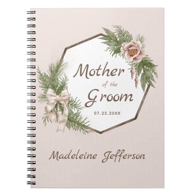 Blush Pink Floral Wreath Mother of the Groom Notebook (Front)