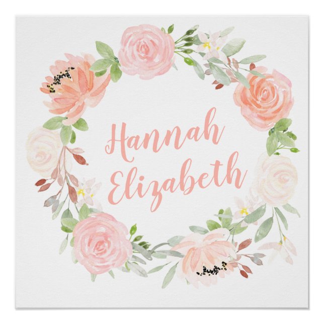 Blush Pink Floral wreath personalized girls print (Front)