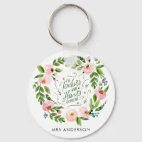 Pretty Feminine Pink Wreath Custom Monogram Keychain, Zazzle